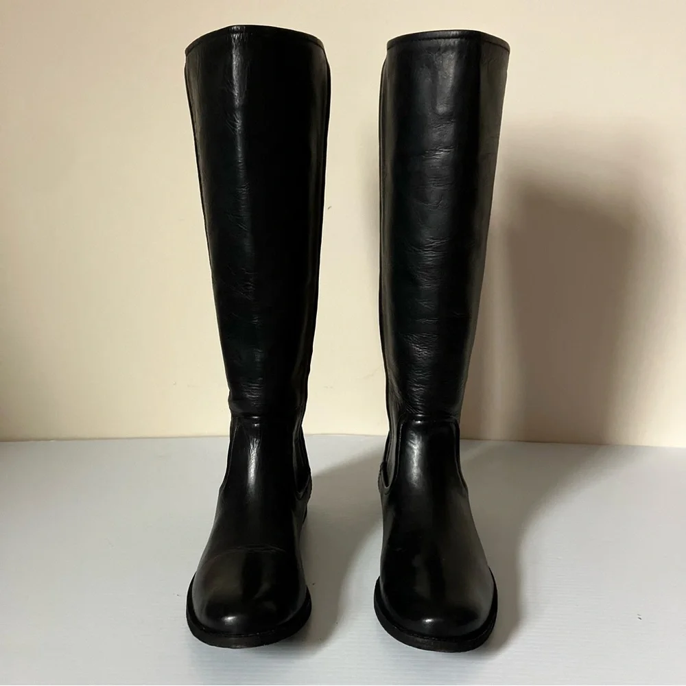Frye Black Leather Melissa Scrunch Tall Riding Boots size 8